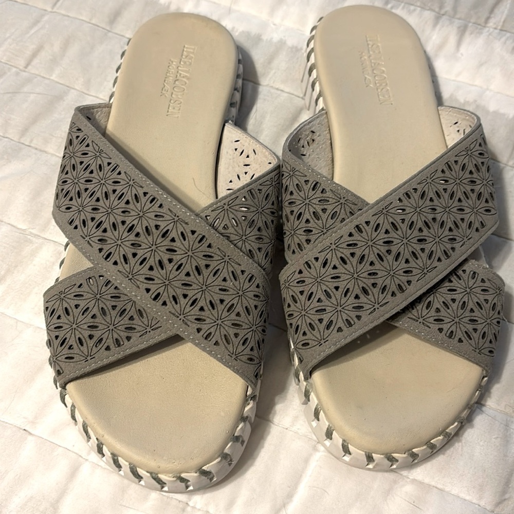 Ilse Jacobsen Women's Tulip 1575 Cross Band Slide Sandals Gray Size 9 (39)